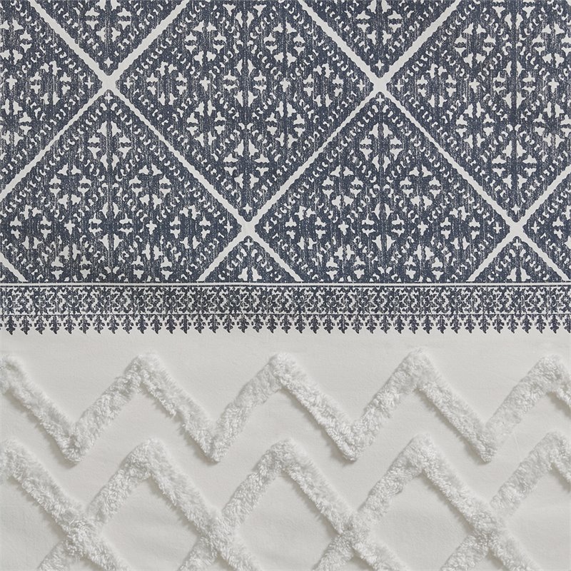 INK+IVY Mila Cotton Printed Window Curtain Panel with Lining in Navy