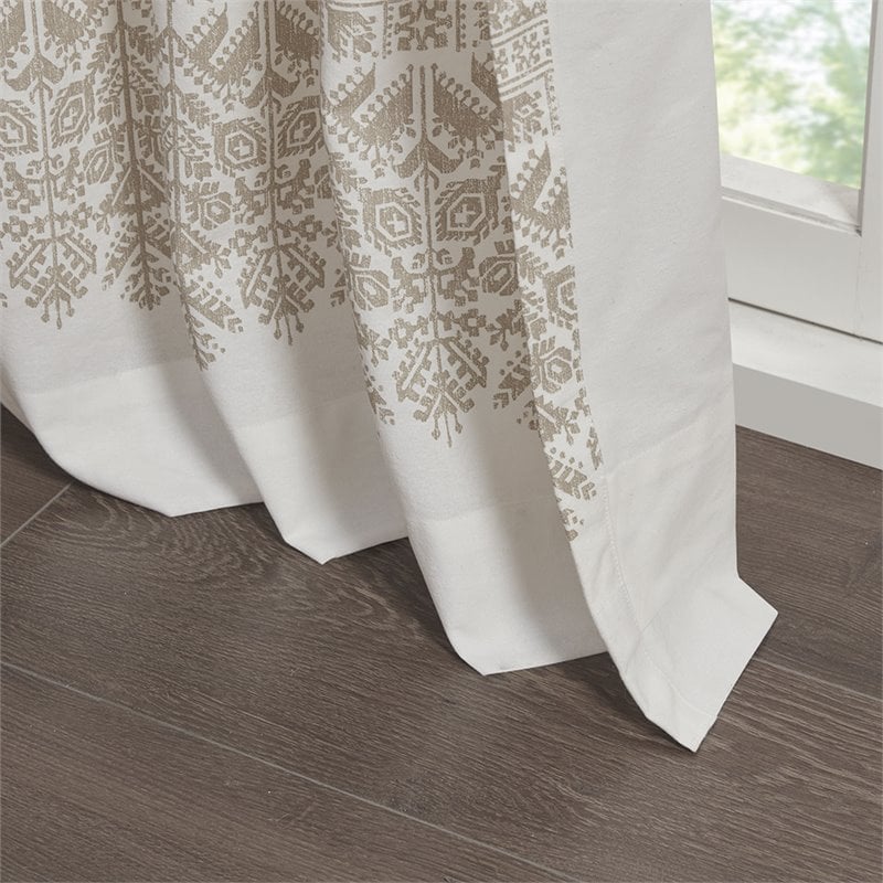 INK+IVY Mila Cotton Printed Window Curtain Panel with Lining in Beige