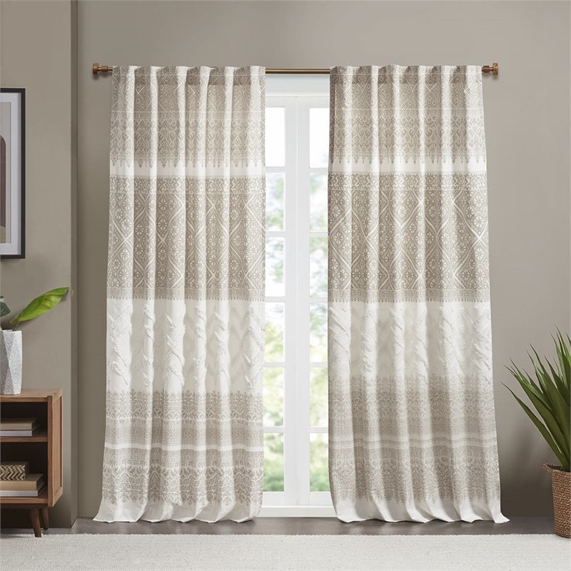 INK+IVY Mila Cotton Printed Window Curtain Panel with Lining in Beige