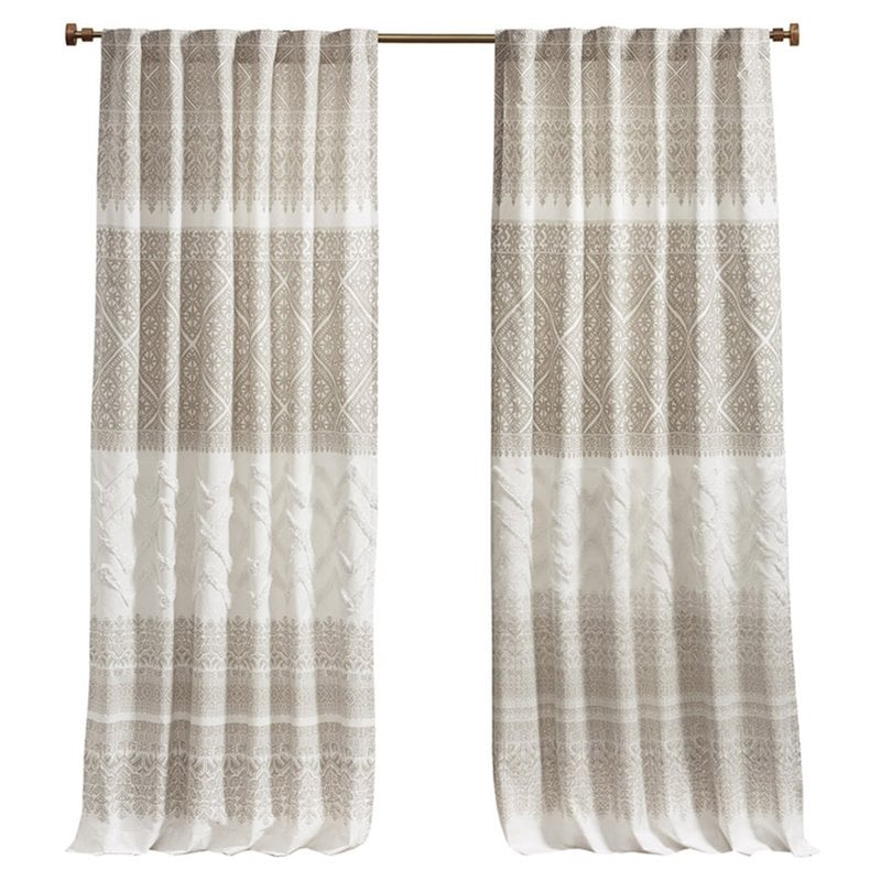 INK+IVY Mila Cotton Printed Window Curtain Panel with Lining in Beige