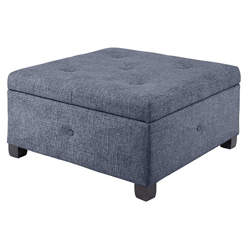 Madison Park Aspen Solid Wood and Polyester Fabric Ottoman in Blue