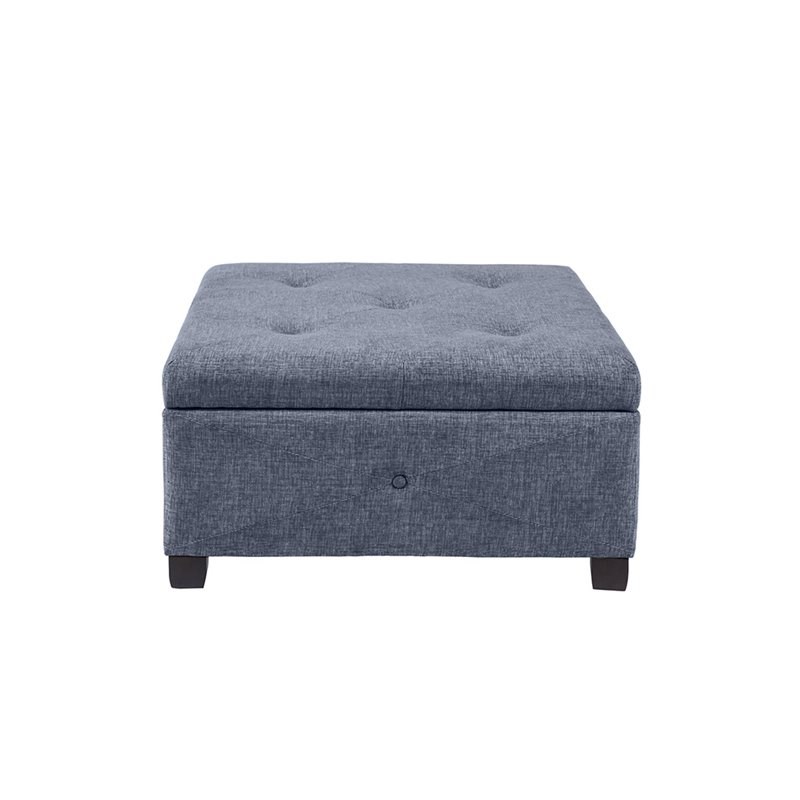 Madison Park Aspen Solid Wood and Polyester Fabric Ottoman in Blue