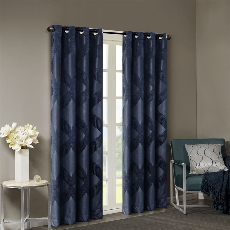 SunSmart Bentley Polyester Ogee Knitted Jacquard Total Blackout Panel in Navy