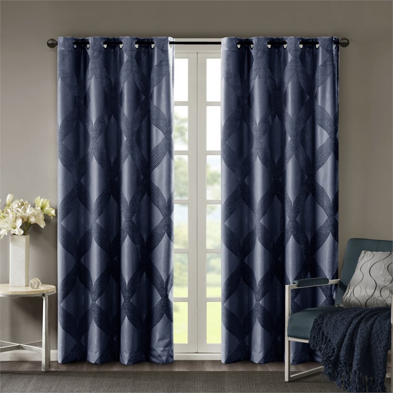 SunSmart Bentley Polyester Ogee Knitted Jacquard Total Blackout Panel in Navy