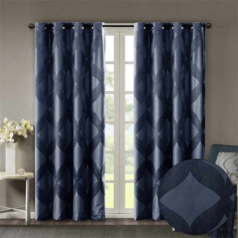 SunSmart Bentley Polyester Ogee Knitted Jacquard Total Blackout Panel in Navy