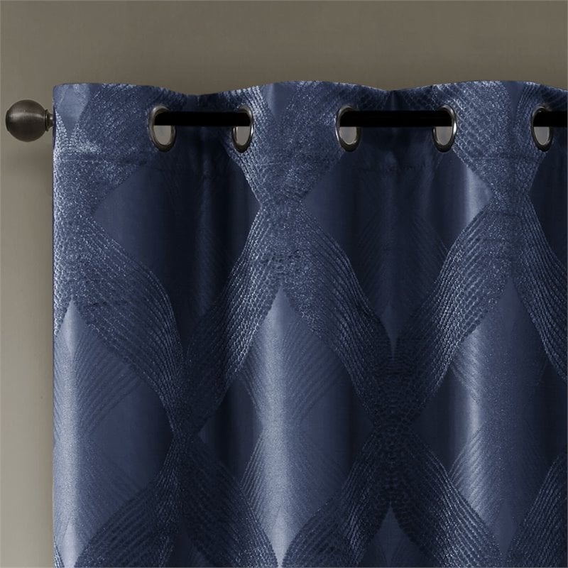 SunSmart Bentley Polyester Ogee Knitted Jacquard Total Blackout Panel in Navy