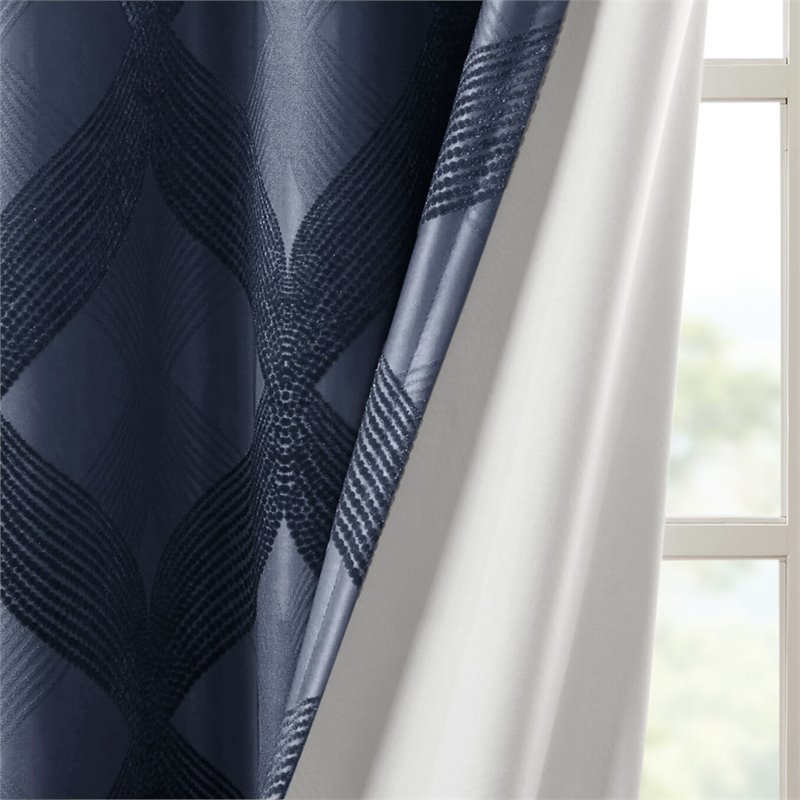 SunSmart Bentley Polyester Ogee Knitted Jacquard Total Blackout Panel in Navy