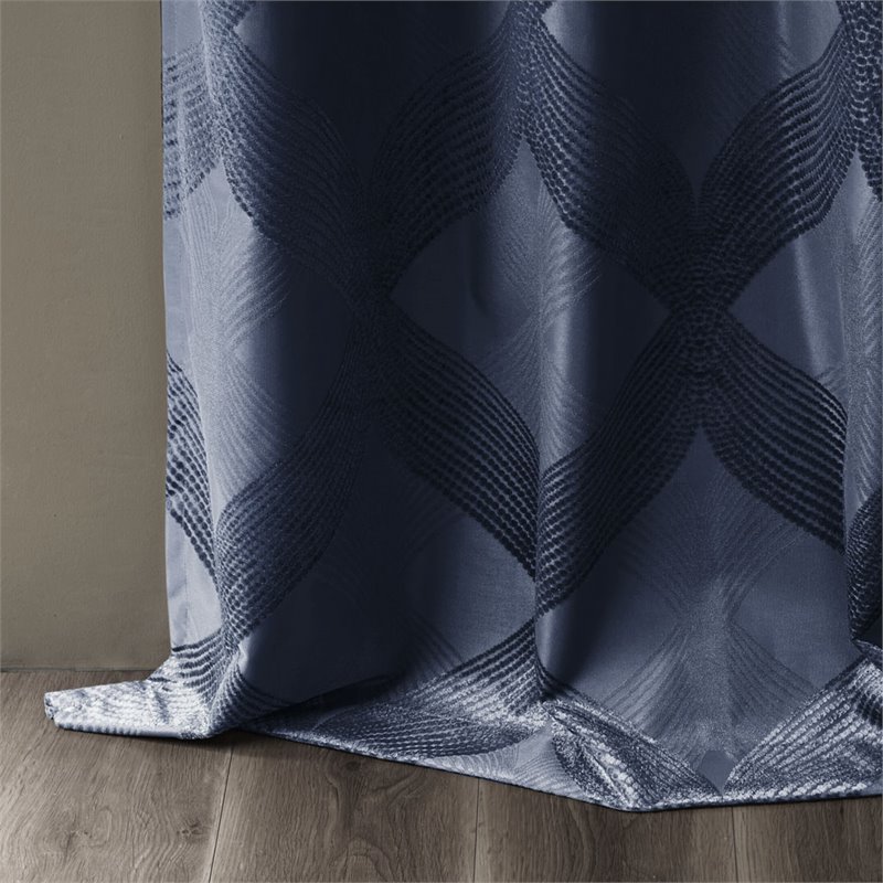 SunSmart Bentley Polyester Ogee Knitted Jacquard Total Blackout Panel in Navy