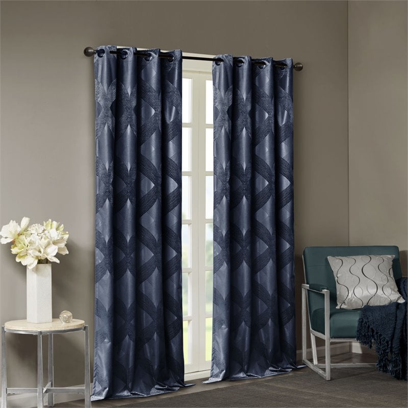 SunSmart Bentley Polyester Ogee Knitted Jacquard Total Blackout Panel in Navy