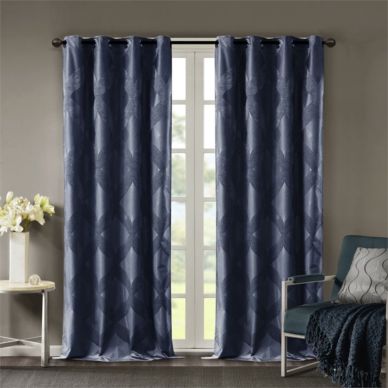 SunSmart Bentley Polyester Ogee Knitted Jacquard Total Blackout Panel in Navy