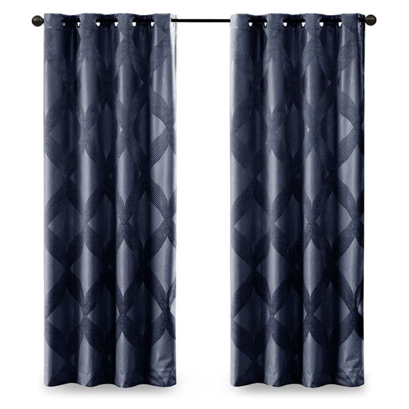 SunSmart Bentley Polyester Ogee Knitted Jacquard Total Blackout Panel in Navy