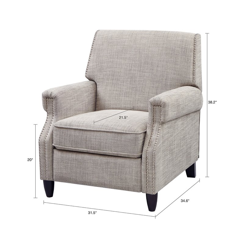 Madison Park Julian Polyester Fabric and Solid Wood Push Back Recliner in Beige