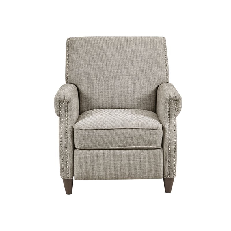 Madison Park Julian Polyester Fabric and Solid Wood Push Back Recliner in Beige