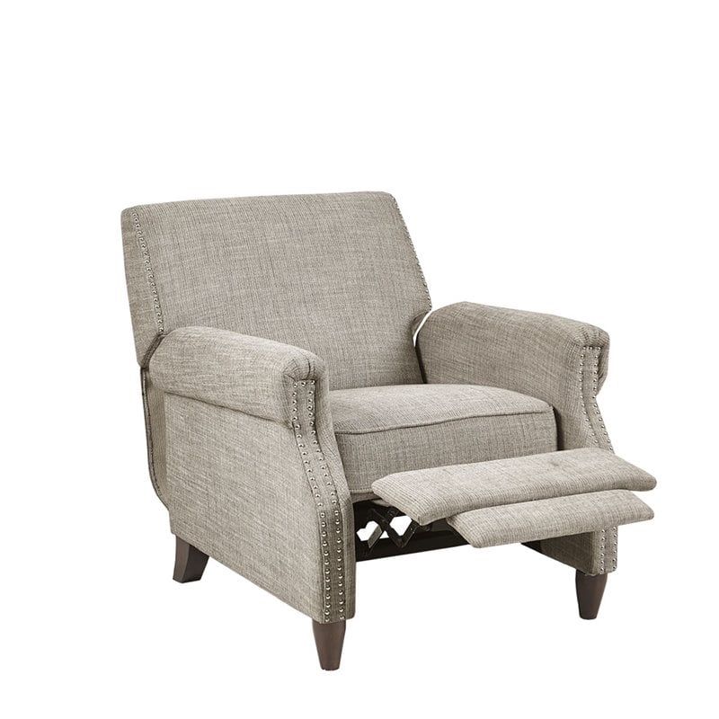 Madison Park Julian Polyester Fabric and Solid Wood Push Back Recliner in Beige