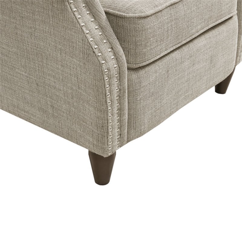Madison Park Julian Polyester Fabric and Solid Wood Push Back Recliner in Beige