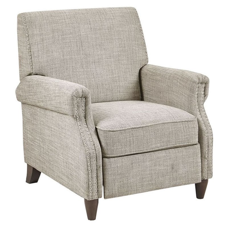 Madison Park Julian Polyester Fabric and Solid Wood Push Back Recliner in Beige