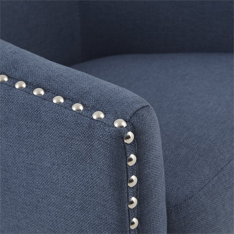 Madison Park Tyler Solid Wood and Polyester Fabric Swivel Chair in Blue