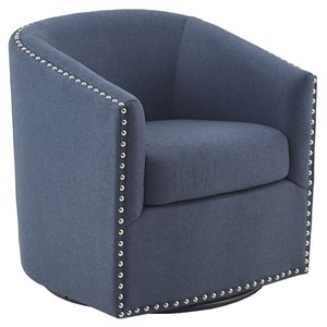 Madison Park Tyler Solid Wood and Polyester Fabric Swivel Chair in Blue
