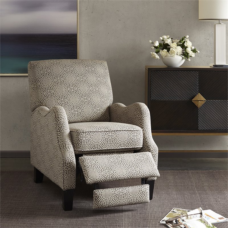 Madison Park Hoffman Polyester Fabric and Solid Wood Push Back Recliner in Beige