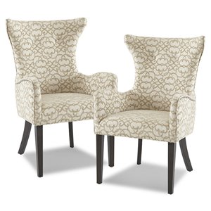Madison Park Angelica 19.25&quot Solid Wood Fabric Arm Dining Chair - Tan (Set of 2)