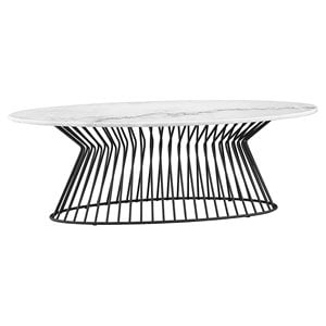 Madison Park Marbury 24&quot Oval Marble and Metal Coffee Table in White/Black