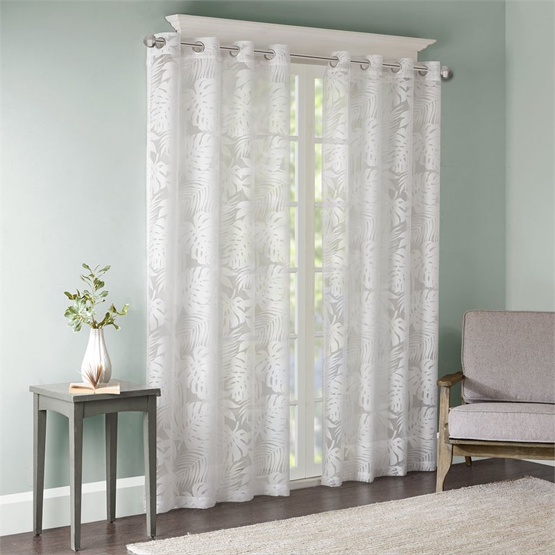 Madison Park Leilani Polyester Fabric Palm Leaf Burnout Window Sheer in White
