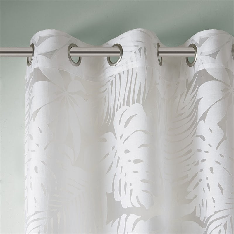 Madison Park Leilani Polyester Fabric Palm Leaf Burnout Window Sheer in White
