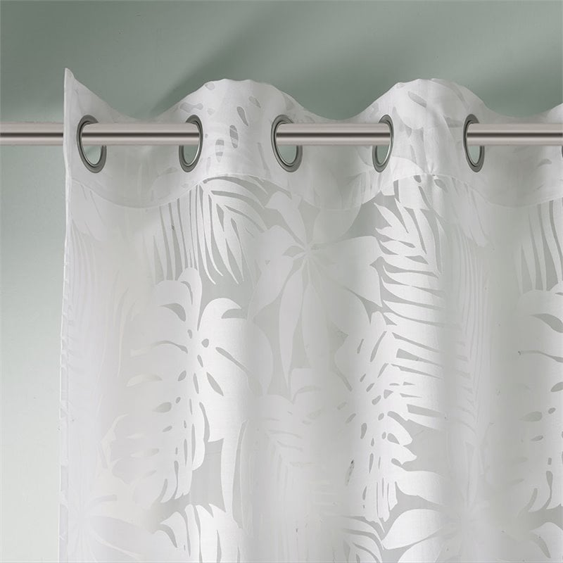 Madison Park Leilani Polyester Fabric Palm Leaf Burnout Window Sheer in White