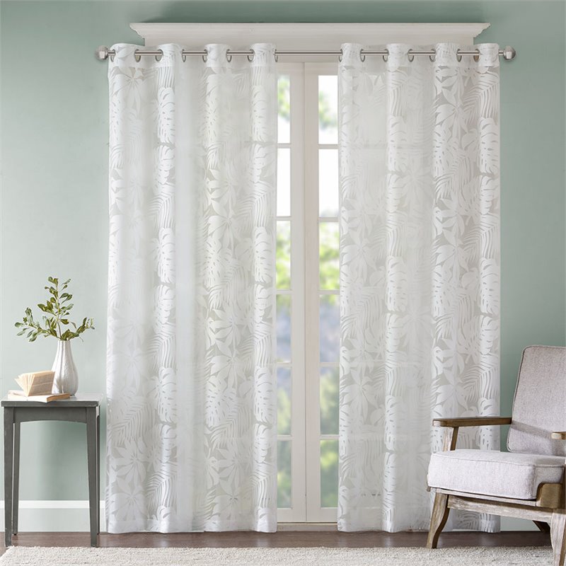Madison Park Leilani Polyester Fabric Palm Leaf Burnout Window Sheer in White