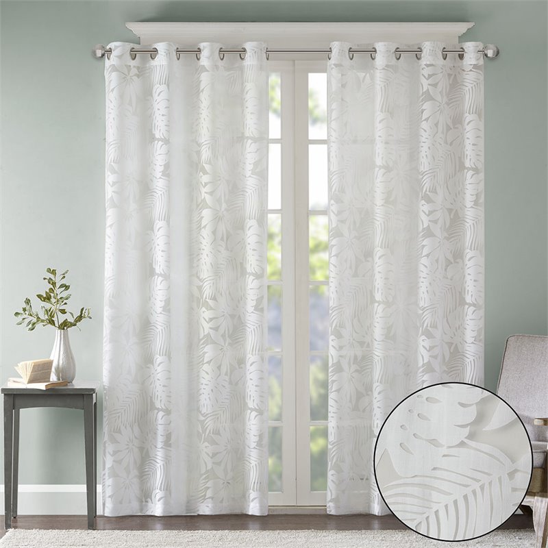 Madison Park Leilani Polyester Fabric Palm Leaf Burnout Window Sheer in White