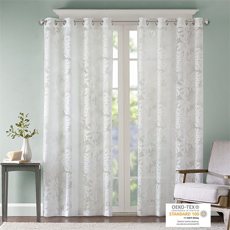Madison Park Leilani Polyester Fabric Palm Leaf Burnout Window Sheer in White