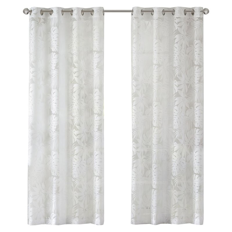 Madison Park Leilani Polyester Fabric Palm Leaf Burnout Window Sheer in White