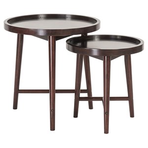 madison park intersect acacia solid wood nesting tables in brown (set of 2)