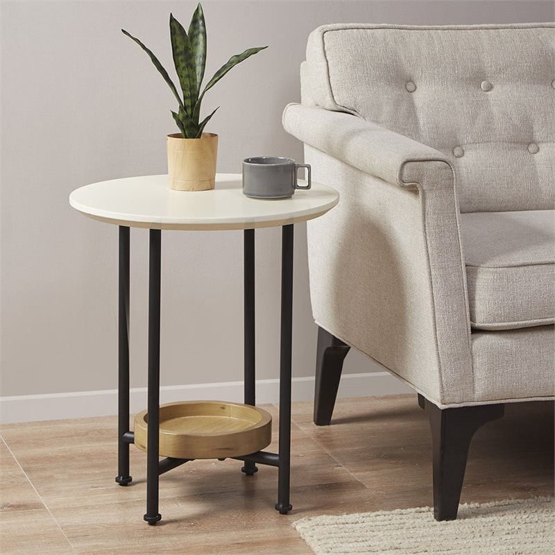 Madison Park Beaumont Oval MDF Wood and Metal End Table in White/Black