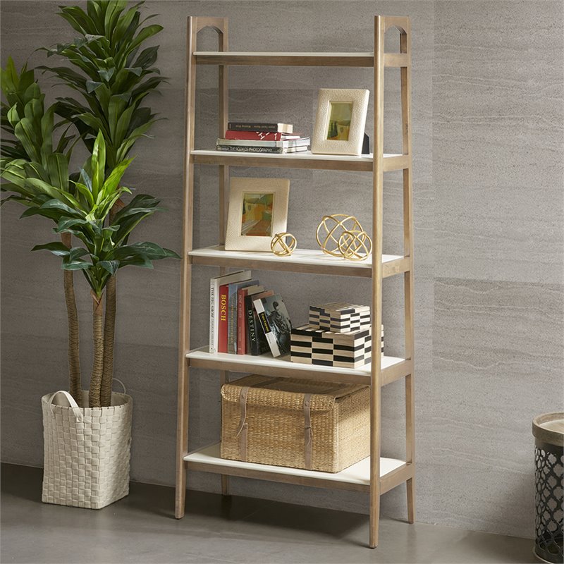 Madison Park Parker Mid-Century Solid Wood Bookcase in Off White/Natural