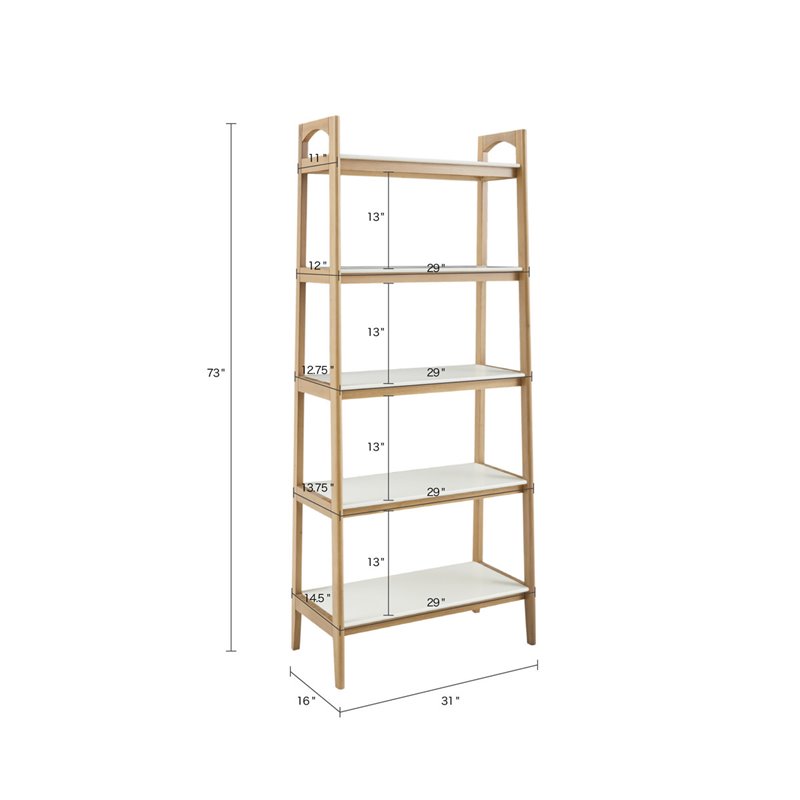 Madison Park Parker Mid-Century Solid Wood Bookcase in Off White/Natural