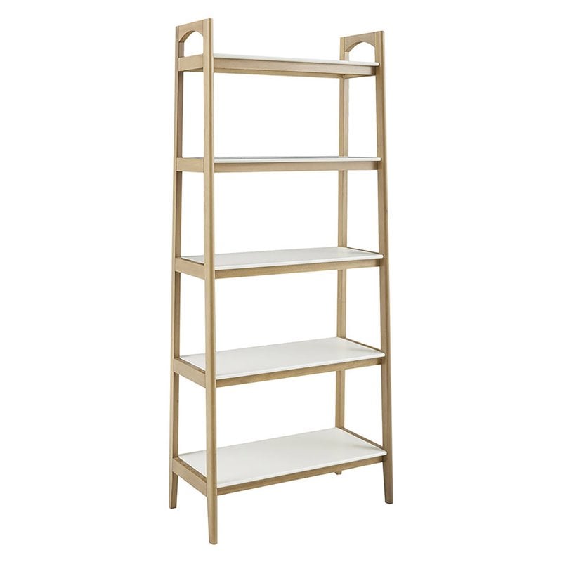 Madison Park Parker Mid-Century Solid Wood Bookcase in Off White/Natural