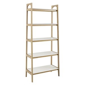 Madison Park Parker Mid-Century Solid Wood Bookcase in Off White/Natural