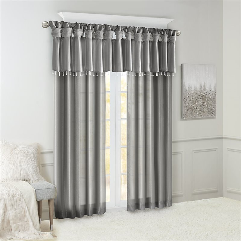 Madison Park Emilia Polyester Twisted Tab Lined Window Panel in Charcoal