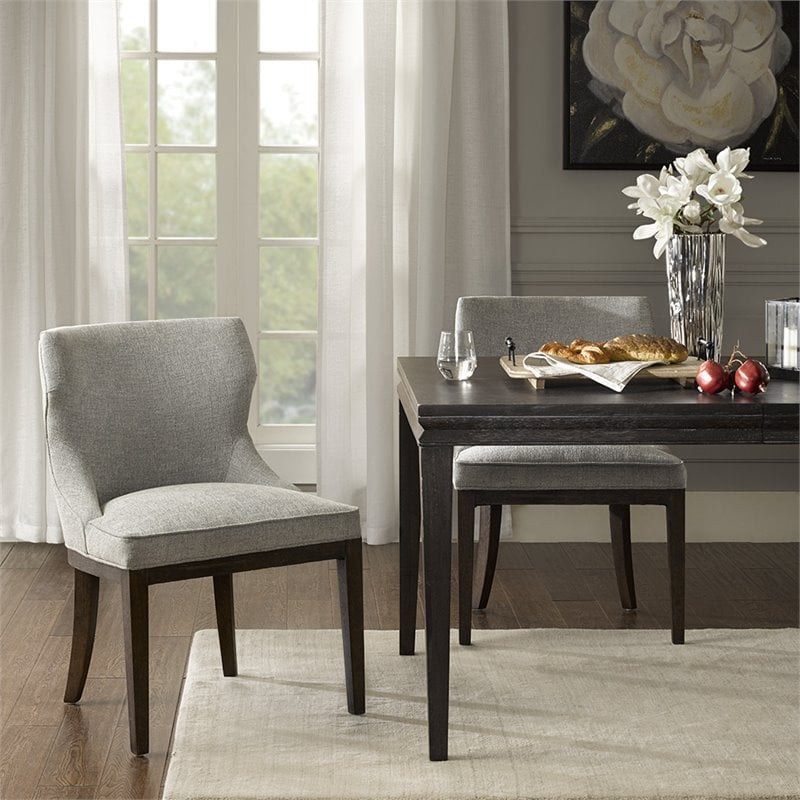 Madison Park Signature Hutton Wood and Fabric Dining Chair in Gray (Set of 2)