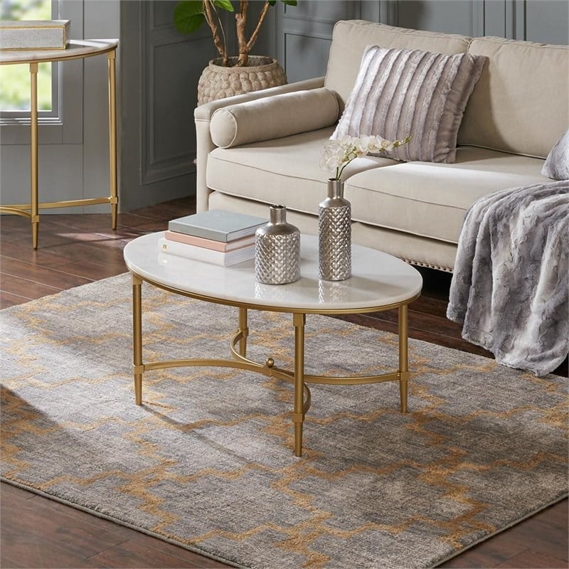 Madison Park Signature Bordeaux Metal and Marble Coffee Table in White/Gold