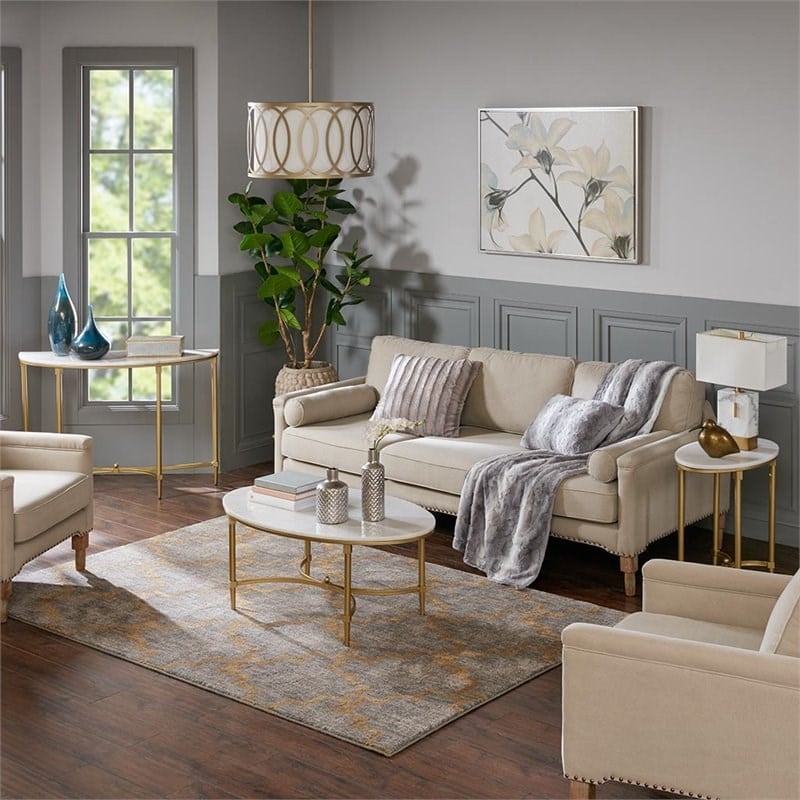 Madison Park Signature Bordeaux Metal and Marble Coffee Table in White/Gold
