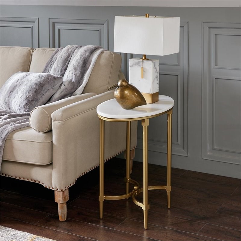Madison Park Signature Bordeaux Metal and Marble End Table in White/Gold