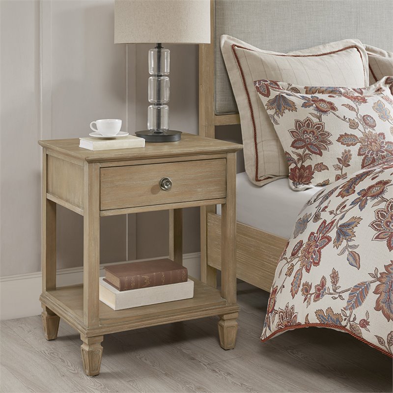 Madison Park Signature Victoria Rubber wood Metal Bedside Table in Light Natural