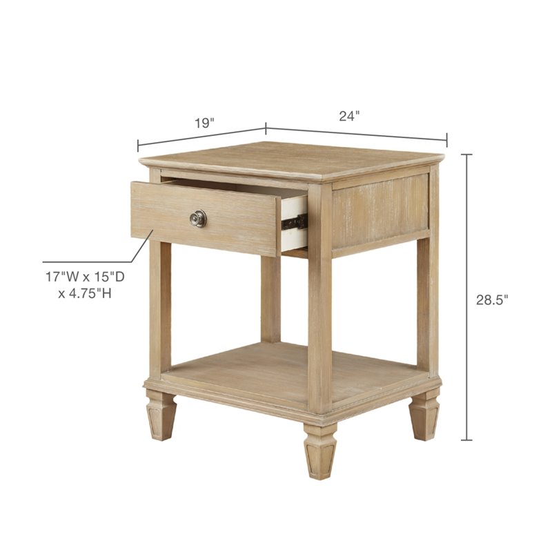 Madison Park Signature Victoria Rubber wood Metal Bedside Table in Light Natural