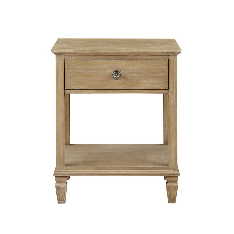 Madison Park Signature Victoria Rubber wood Metal Bedside Table in Light Natural