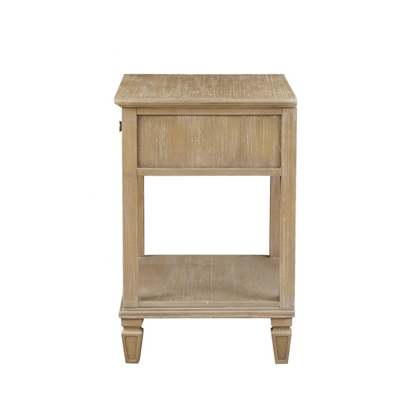 Madison Park Signature Victoria Rubber wood Metal Bedside Table in Light Natural