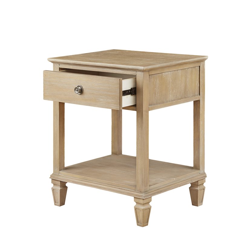 Madison Park Signature Victoria Rubber wood Metal Bedside Table in Light Natural