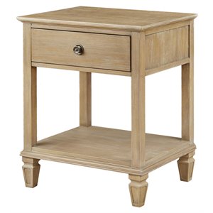 Madison Park Signature Victoria Rubber wood Metal Bedside Table in Light Natural
