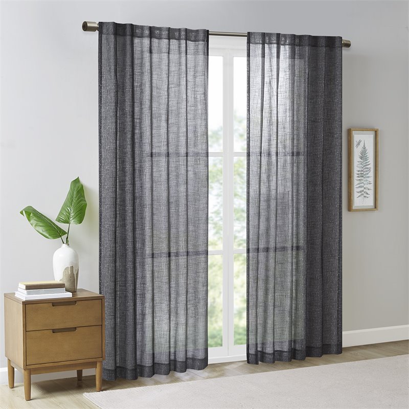 Madison Park Kane Polyester Fabric Texture Woven Window Panel in Black